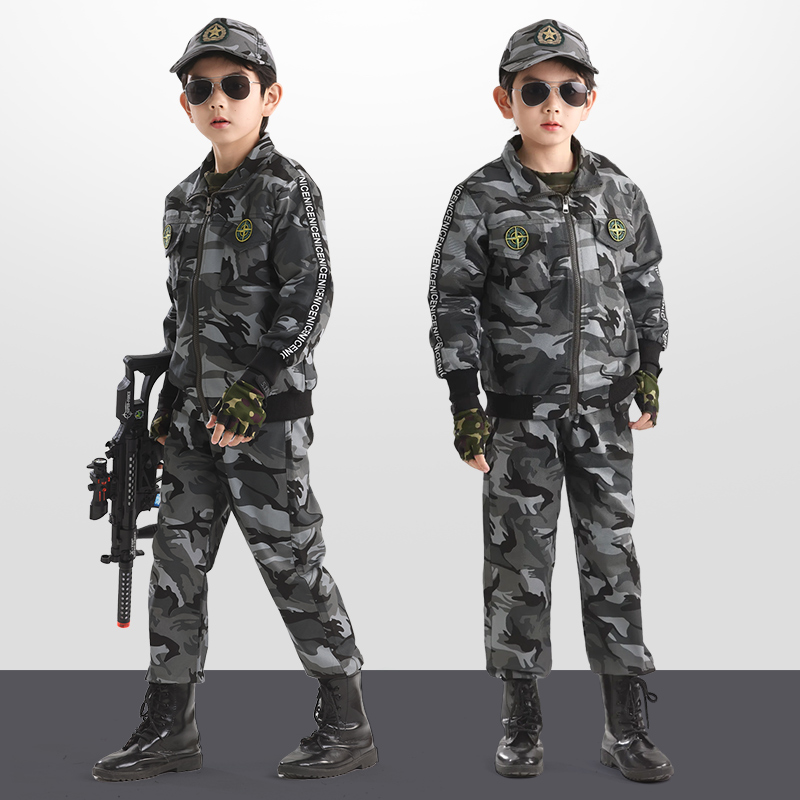 儿童迷彩服套装男童帅气纯棉军装