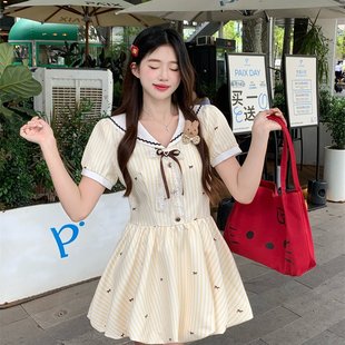 miu系甜美风黄色连衣裙女夏季 绵糖云朵 减龄花苞短裙