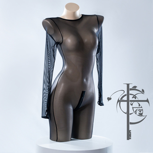 【十六夜工坊】网纱衣打底衣cosplay内搭开裆黑丝连体透视紧身衣