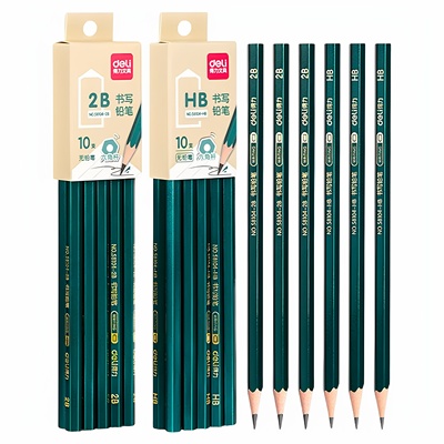 得力铅笔2B考试涂卡笔hb写作业六角杆无毒绘图素描笔绿杆木头铅笔