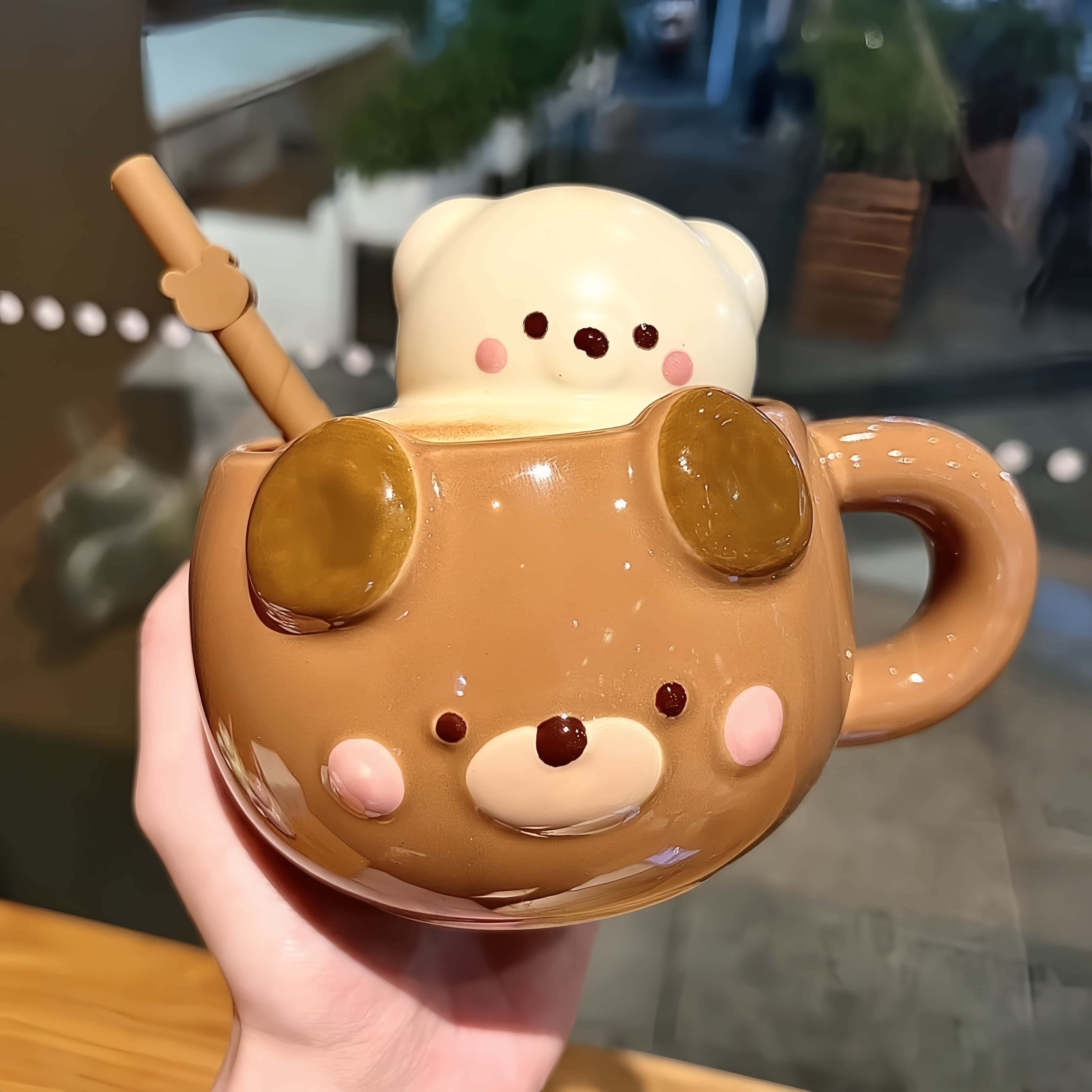 陶瓷小熊吸管水杯马克杯带盖礼物可爱情侣杯子女生高颜值生日礼物,餐饮具,马克杯,淘宝优惠券,粉丝福利购,淘宝优惠卷