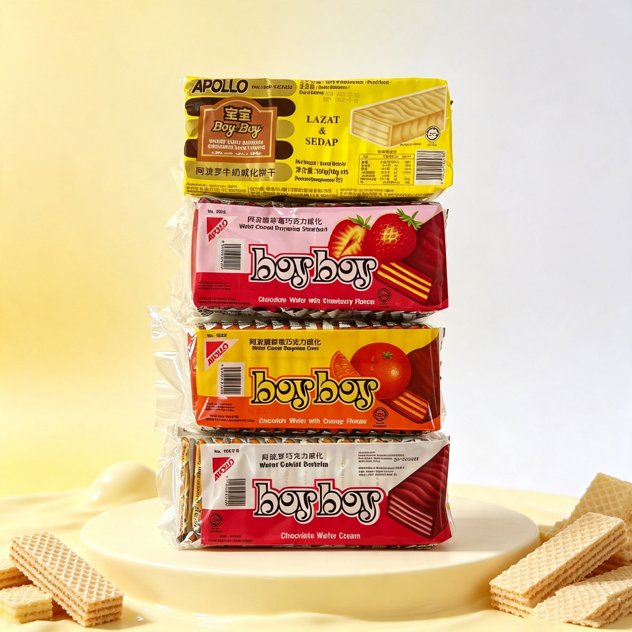 阿波罗马来西亚威化饼干150g袋装巧克力草莓牛奶鲜橙味独立小包装