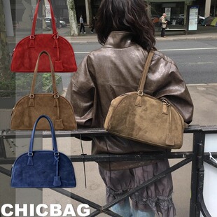 breathe呼吸家保龄球包 百搭麂皮单肩手提包韩国小众设计 ins时尚