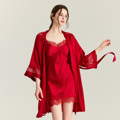 法式收腰度假100%真丝外穿家居服