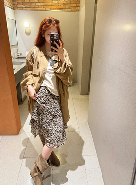 WANNANKE 夏野尤加 松弛感不规则垂感豹纹拉链姚半身裙