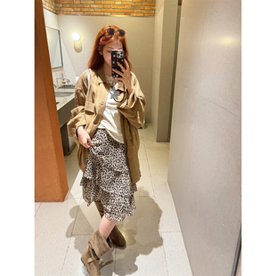 WANNANKE 夏野尤加 松弛感不规则垂感豹纹拉链姚半身裙