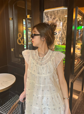 WANNANKE重工小飞袖亮片网纱蛋糕连衣裙女夏季新款气质甜美仙女裙