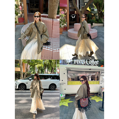 WANNANKE 旧金山日落 复古廓形立领设计感休闲工装风衣外套