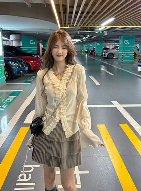 WANNANKE  高腰压褶显瘦蛋糕裙女2023秋季新款百搭A字半身裙短裙