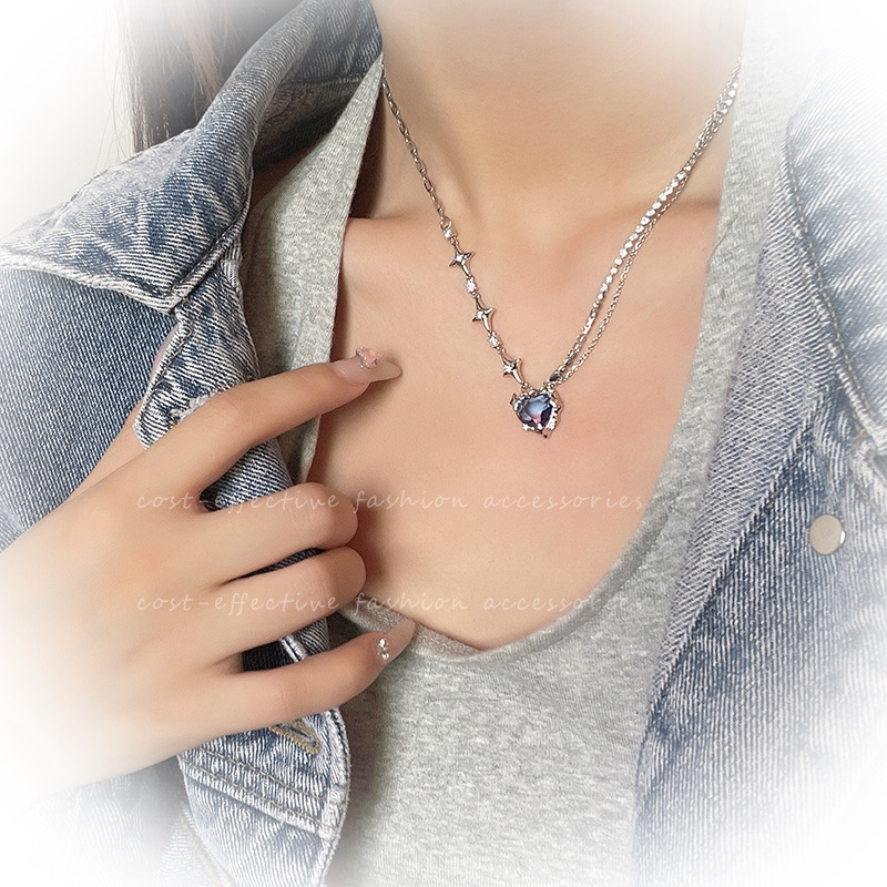 별이 빛나는 밤 색상 그라데이션 사랑 지르콘 목걸이 귀걸이 하위 문화 Y2K 뜨거운 소녀 달콤한 멋진 고급 틈새 성격 디자인