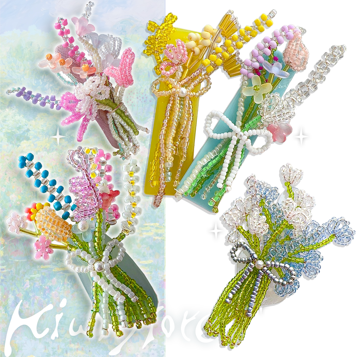 春日一下~春日彩串珠花束边夹