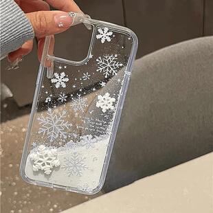 圣诞手机壳新款雪花流沙适用iPhone16promax透明15pro苹果14plus13小众12mini卡通12巨好看11高级7氛围感se软