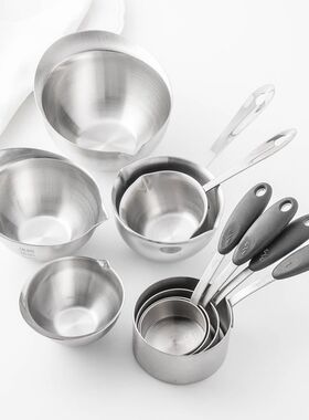 不锈钢带刻度量杯厨房专用烘焙量勺一体成型125ml 200ml 400ml