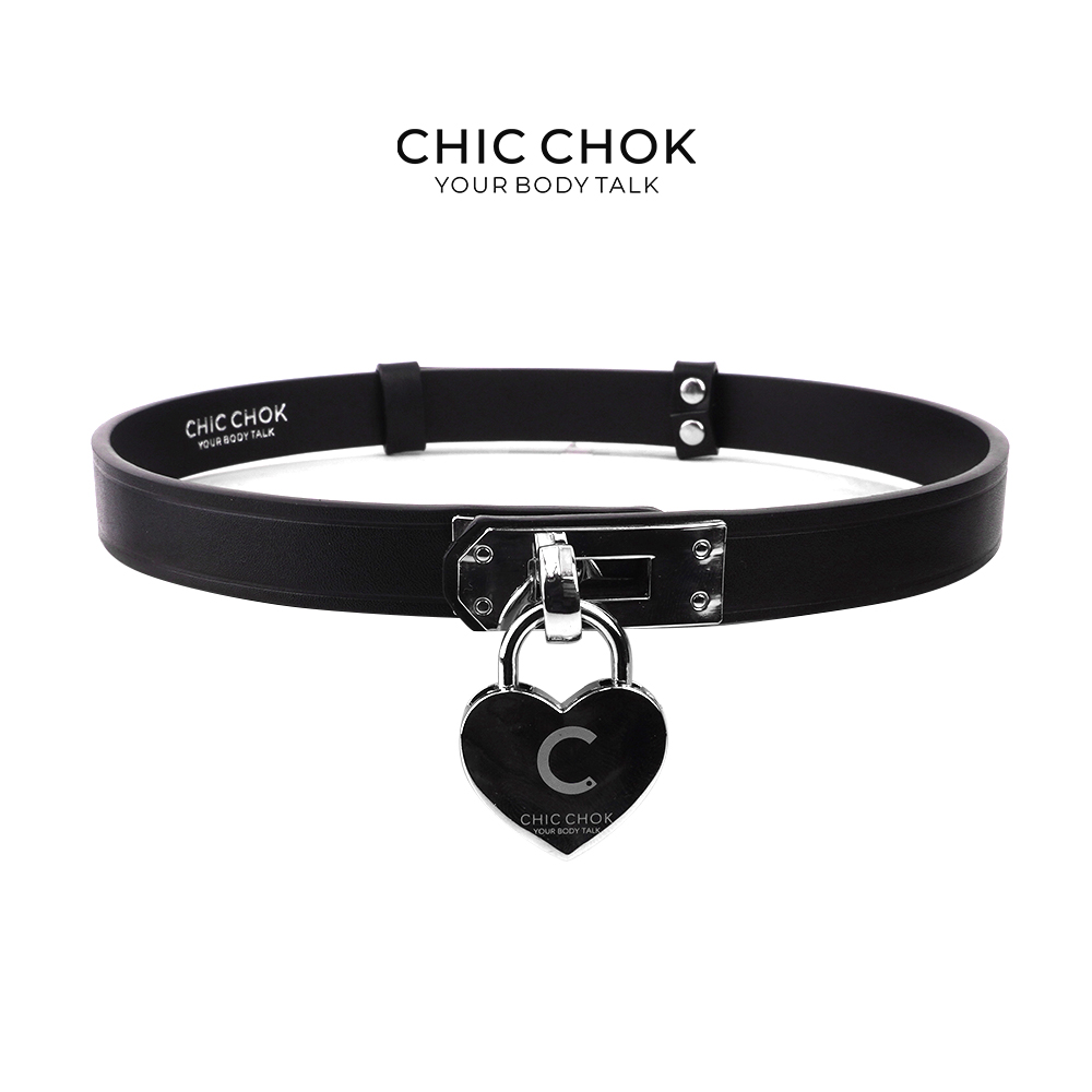 CHICCHOK原创项圈带爱心锁颈圈可调节黑choker高级感项链颈环定制