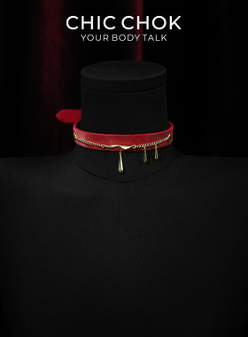 CHICCHOK鎏金丝绒项圈牛皮颈圈项链丝绒choker金色链条原创定制