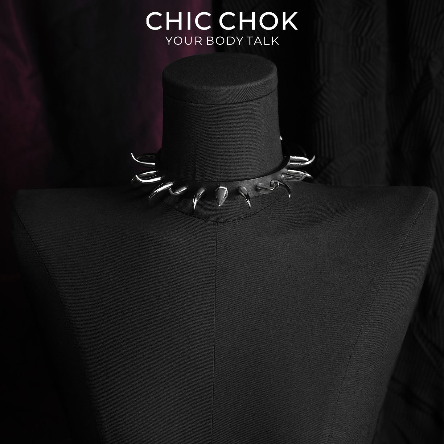CHICCHOK棘刺荒原项圈个性项链朋克尖刺真皮choker女哥特颈圈男 - 实物图