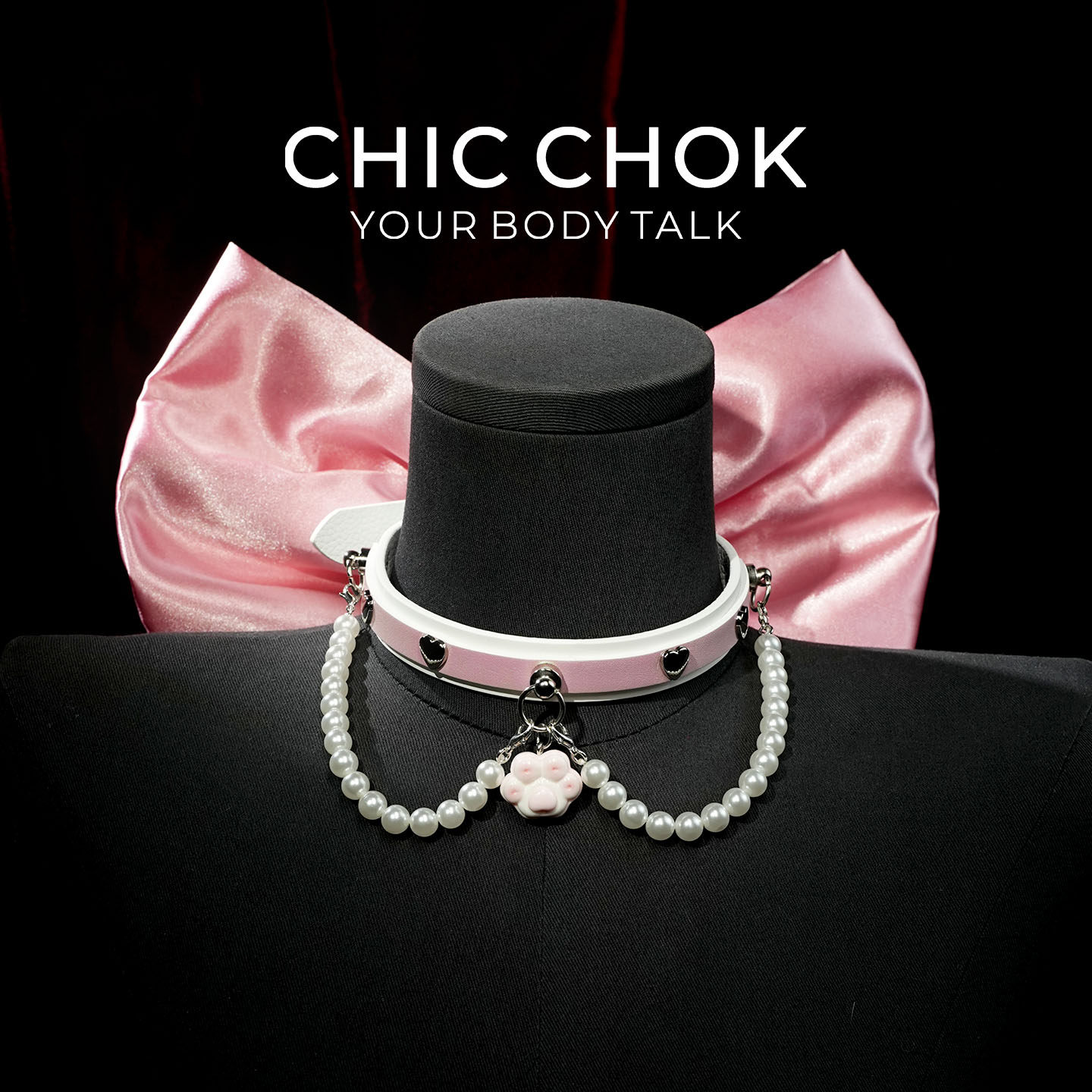 CHICCHOK玛丽猫蝴蝶结项圈粉白puppy颈环choker女珍珠狗爪定制