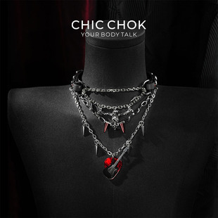 CHICCHOK首发真皮项圈定制choker尖钉吉他吊坠哥特朋克颈圈项链