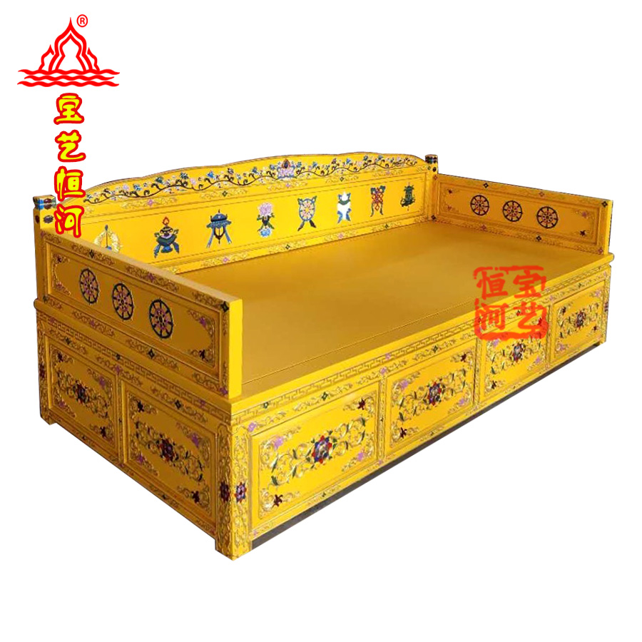 坐床藏式法座黄金色彩绘罗汉床