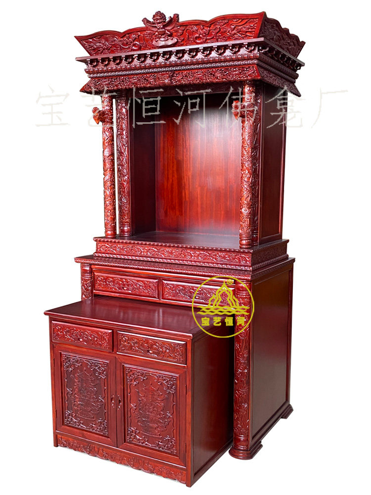 红木色藏式佛龛套柜神楼 宝艺恒河家用佛堂密宗佛柜供柜 榫卯分体