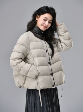 Z7713 羽绒服女短款2025冬韩版针织圆领90白鸭绒宽松休闲加厚外套