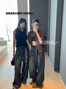 女弯刀裤 设计感宽松配腰带直筒牛仔裤 MV.AOAO 韩版 JEANS0850秋新款