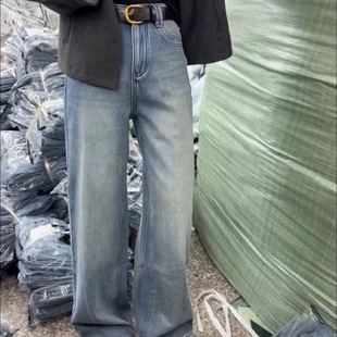 女冬宽松显瘦直筒长裤 牛仔蓝高腰阔腿牛仔裤 AOAO.MV JEANS35027