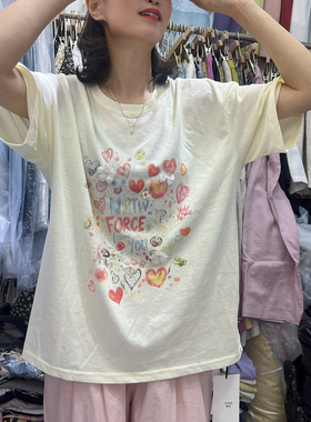 89008欧洲站2025夏季新款时尚圆领宽松卡通雪花棉短袖T恤女上衣潮