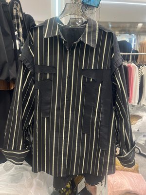简尚23087 正品欧货设计感拼接条纹长袖衬衫女韩版宽松高级感衬衣