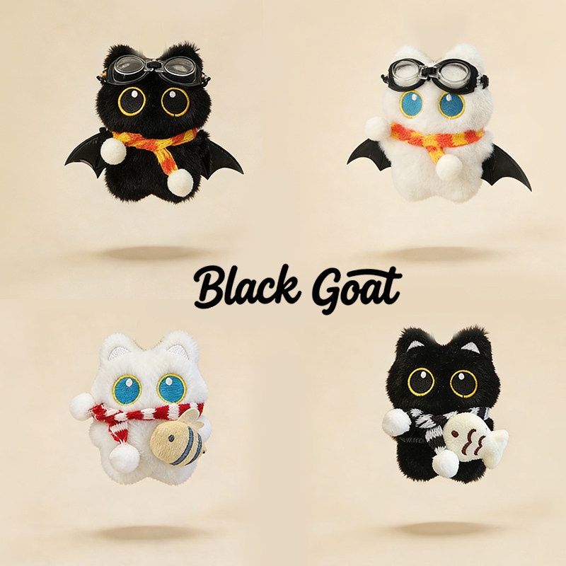 BlackGoat原创大眼黑猫毛绒挂件图片