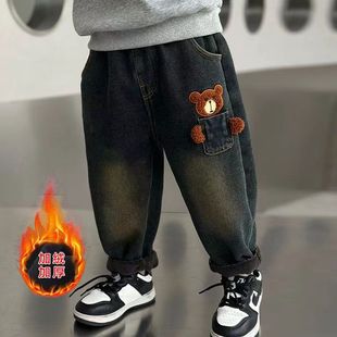 8岁秋冬宝宝男孩小童长裤 男童牛仔裤 子一体绒新款 帅 加绒儿童裤