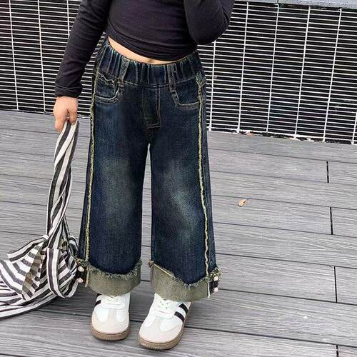 女童牛仔阔腿裤2026新款