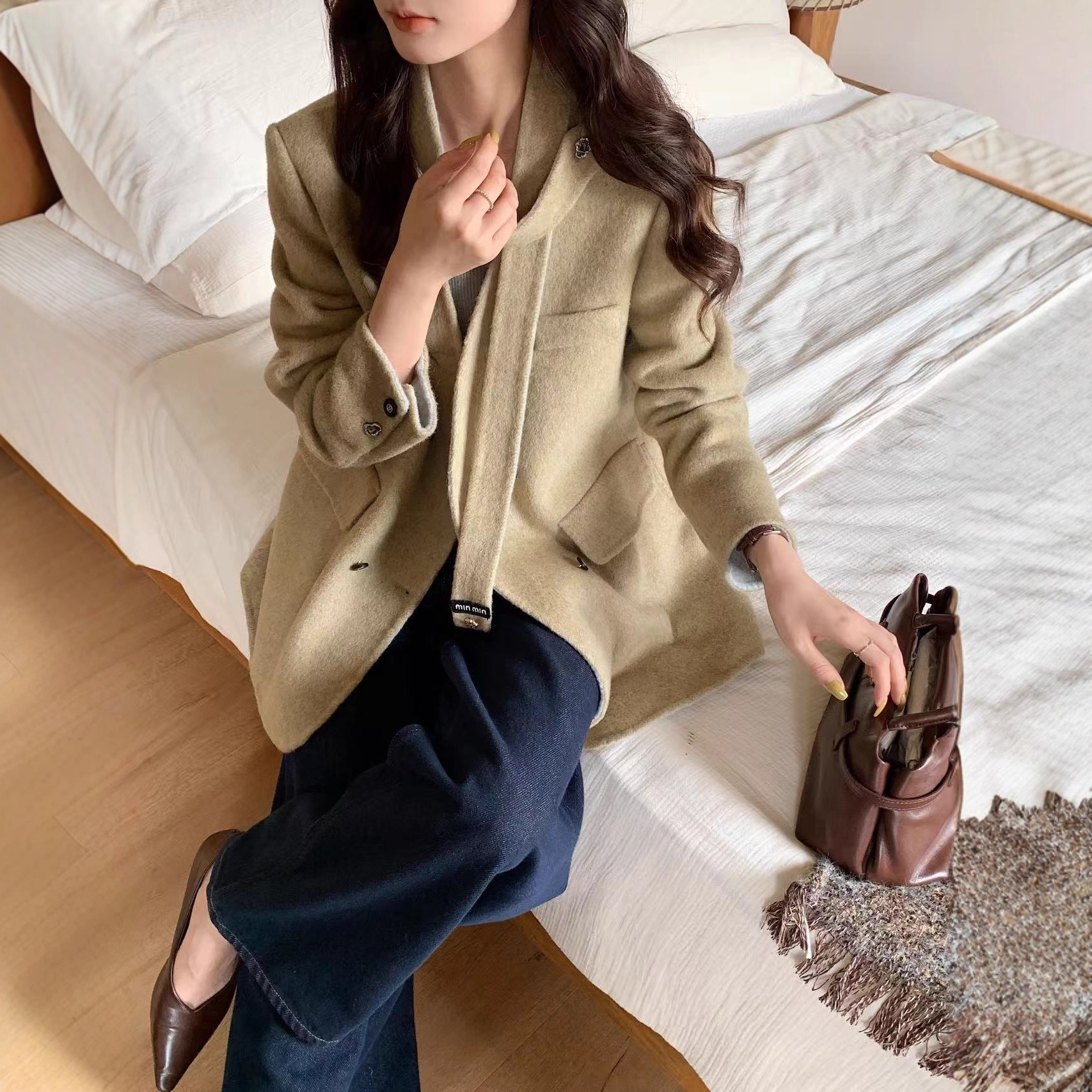 新款2025双色双面外套秋冬细带