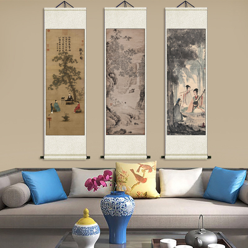 古典挂画听琴图仿古挂画琴房教室楼梯走廊装饰挂画书房壁画送客户