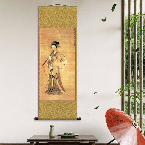 唐寅仕女丝绸画名人字画紈扇图秋风仿古画丝绸卷轴装饰挂画