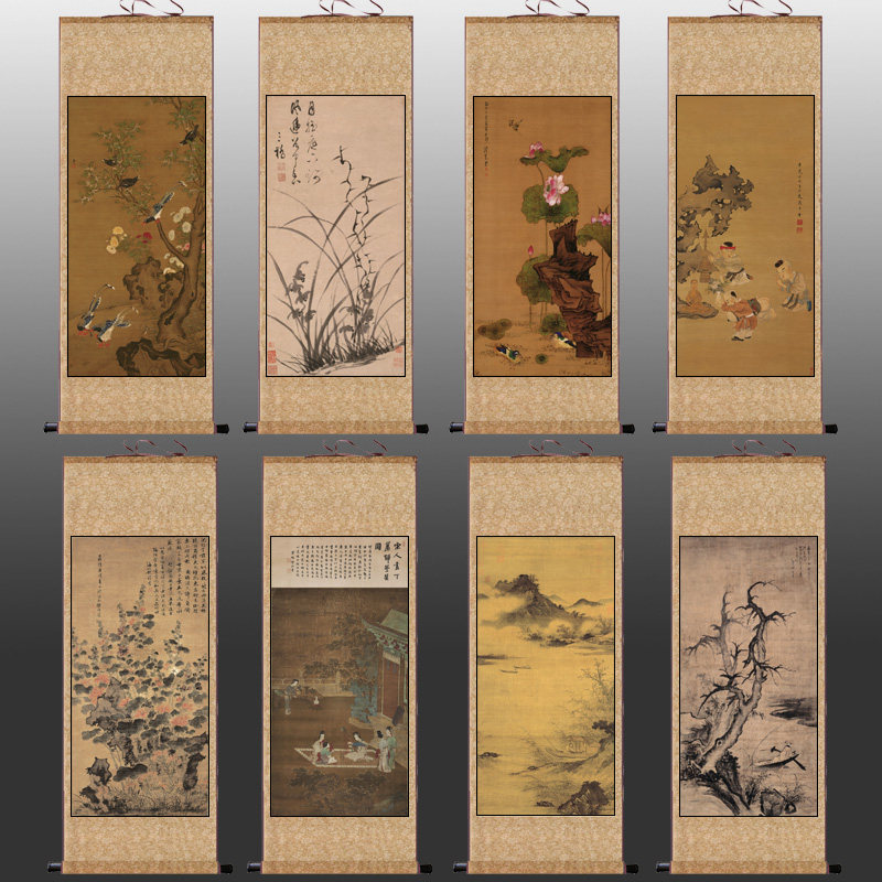 名明清仿古名家字画酒店包厢装饰茶楼挂画丝绸字画风水画送礼字画