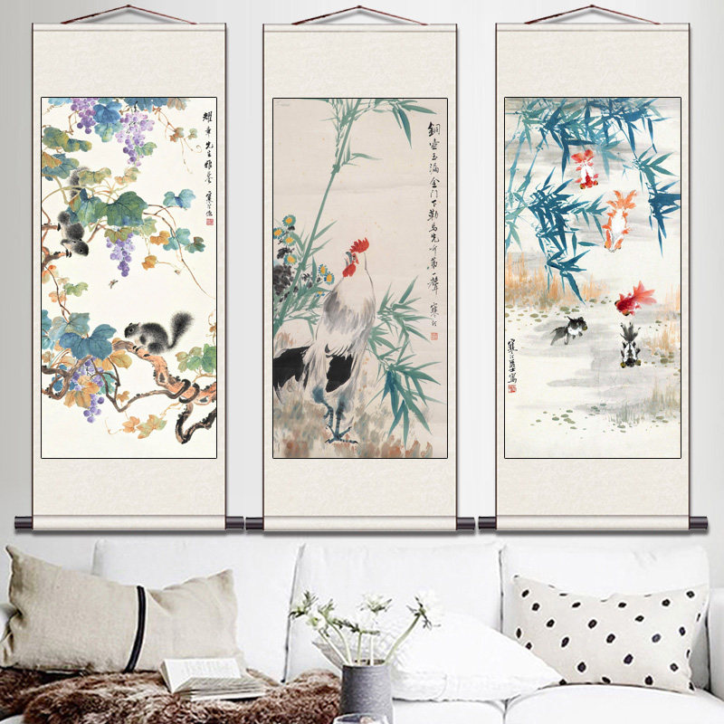 江寒汀竹鸡图装饰画花鸟牡丹花画国画山水画中堂画客厅挂画招财画