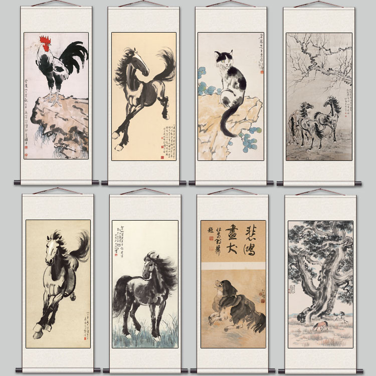 徐悲鸿马图国画花鸟画名家挂画酒店丝绸挂画名家字画装饰卷轴挂画