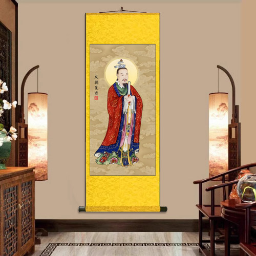 火德星君 丝绸卷轴装饰挂画神像画像客厅玄关卷轴画壁画卷轴挂画