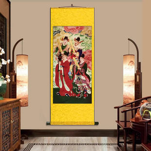 四值功曹神像 丝绸卷轴装饰挂画佛堂神像画道家供奉佛堂挂像画像