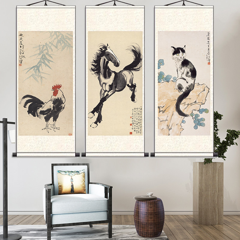 徐悲鸿奔马图酒店装饰挂画丝绸礼品名家书画送客户丝绸礼品画