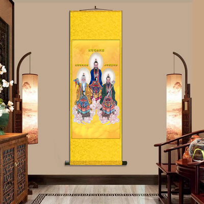 三清神像丝绸卷轴装饰挂画太上老君道场供奉道德元始灵宝天尊神像