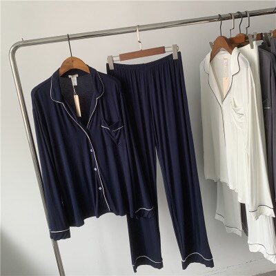 thumbnail for Sei jauiq。 American Light Luxury Modal Long Sleeve Couple Pajamas Loungewear Set Men's and Women's Spring and Autumn C429