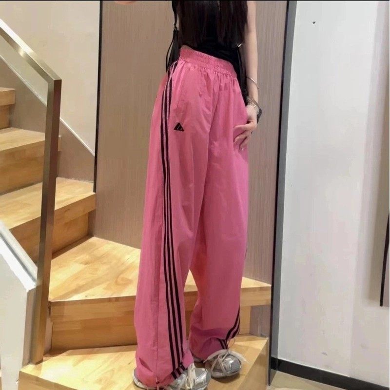 【早拍早发】高街美式休闲裤女侧边三条杆夏季高腰宽松直筒阔腿裤