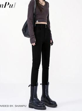 珊璞加绒加厚保暖高腰黑色牛仔裤女2024秋冬爆款显瘦紧身小脚裤子