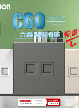 Simon/西蒙C60系列白金灰色 电脑PC双网络信息86型插座网线面板