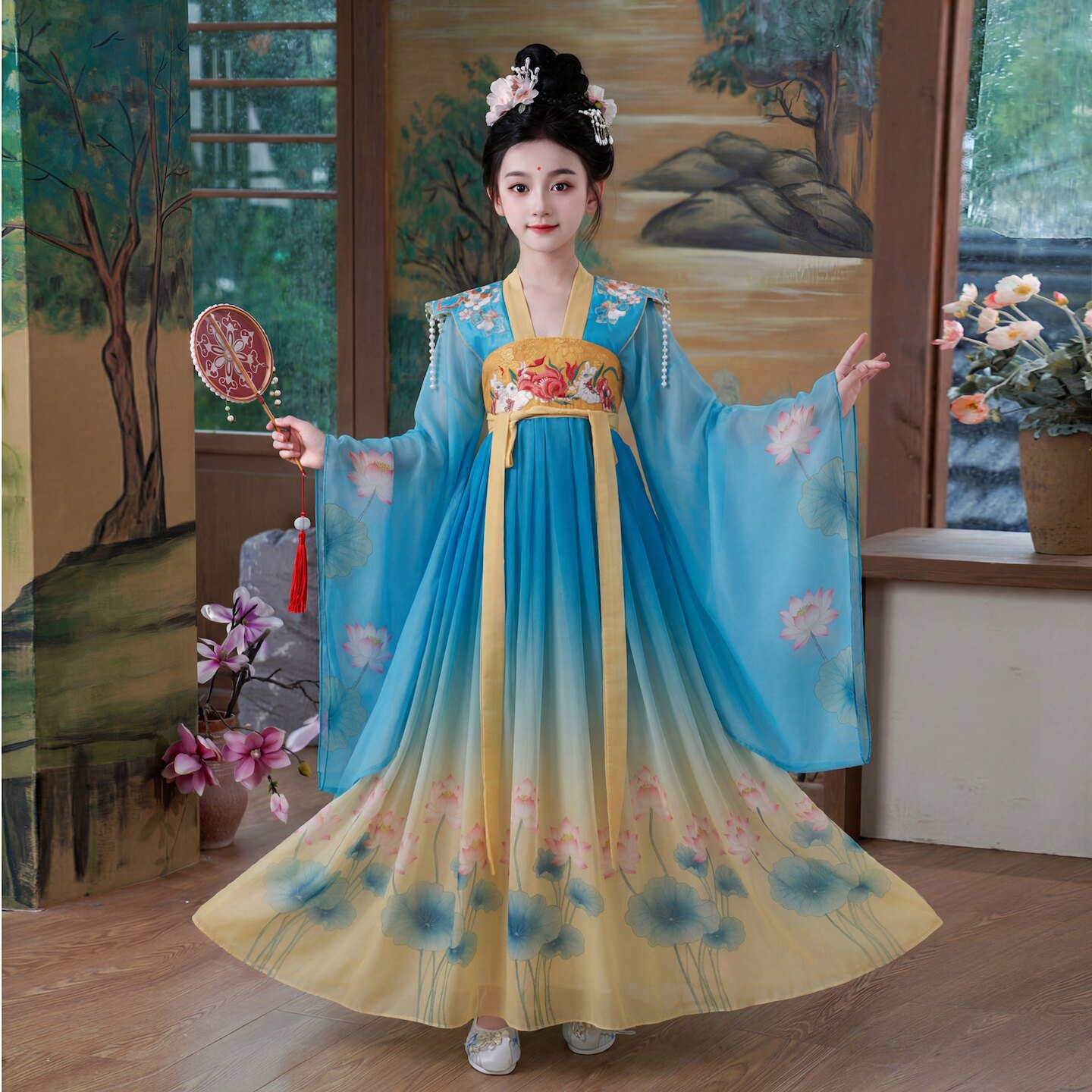 女童汉服春秋儿童古风唐装中国风古装广袖襦裙女孩敦煌飞天连衣裙