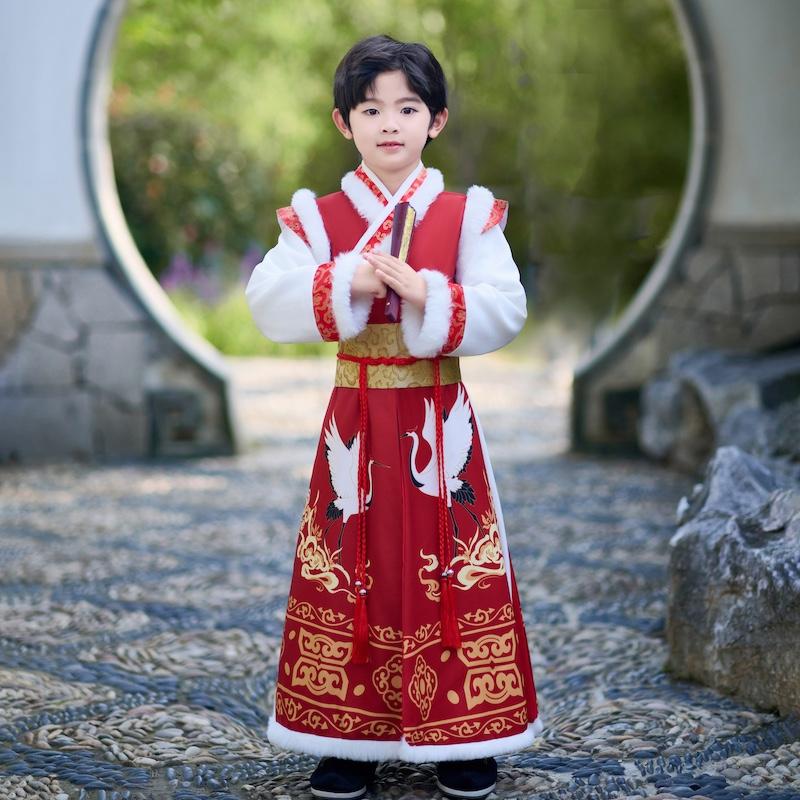 汉服男童拜年服冬季2024新款儿童古装加厚中国风唐装男孩新年服饰