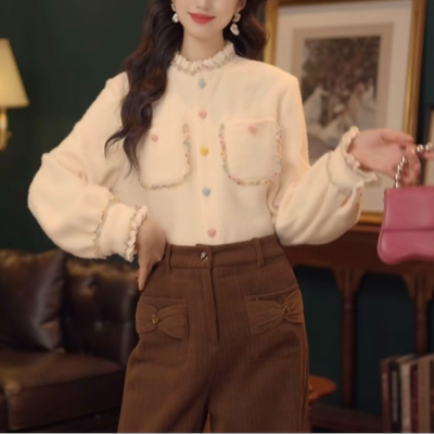 复古港风秋冬厚款休闲百搭衬衫上衣长袖复古风