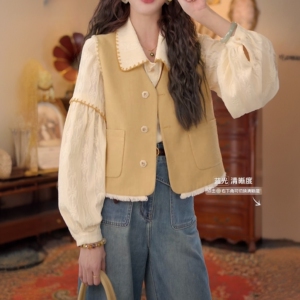 港风复古纯色无袖马甲显瘦上衣秋温柔软糯小众设计感内搭马夹